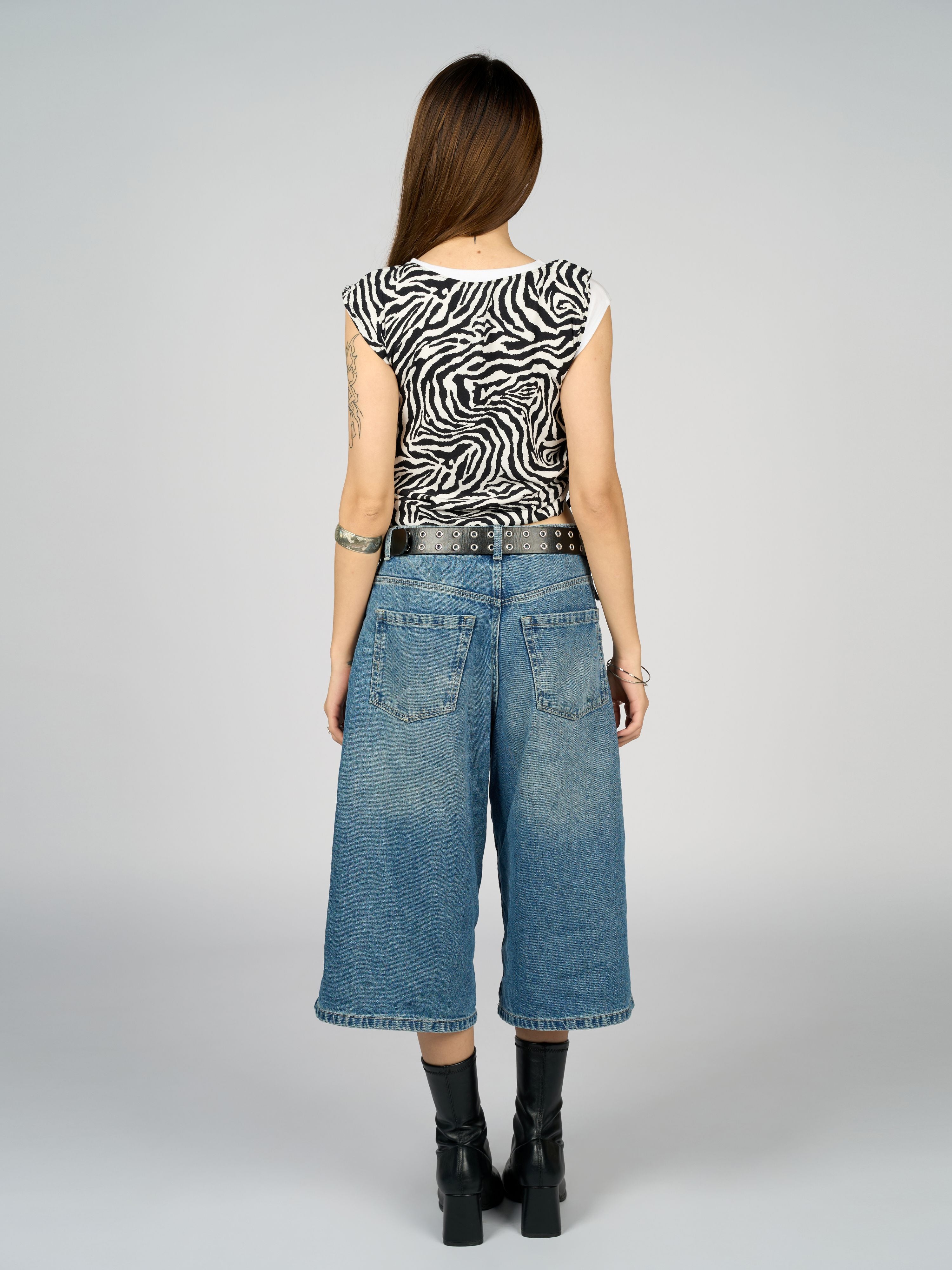 Adjustable Lace Strap Side Zebra Top