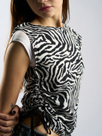 Adjustable Lace Strap Side Zebra Top