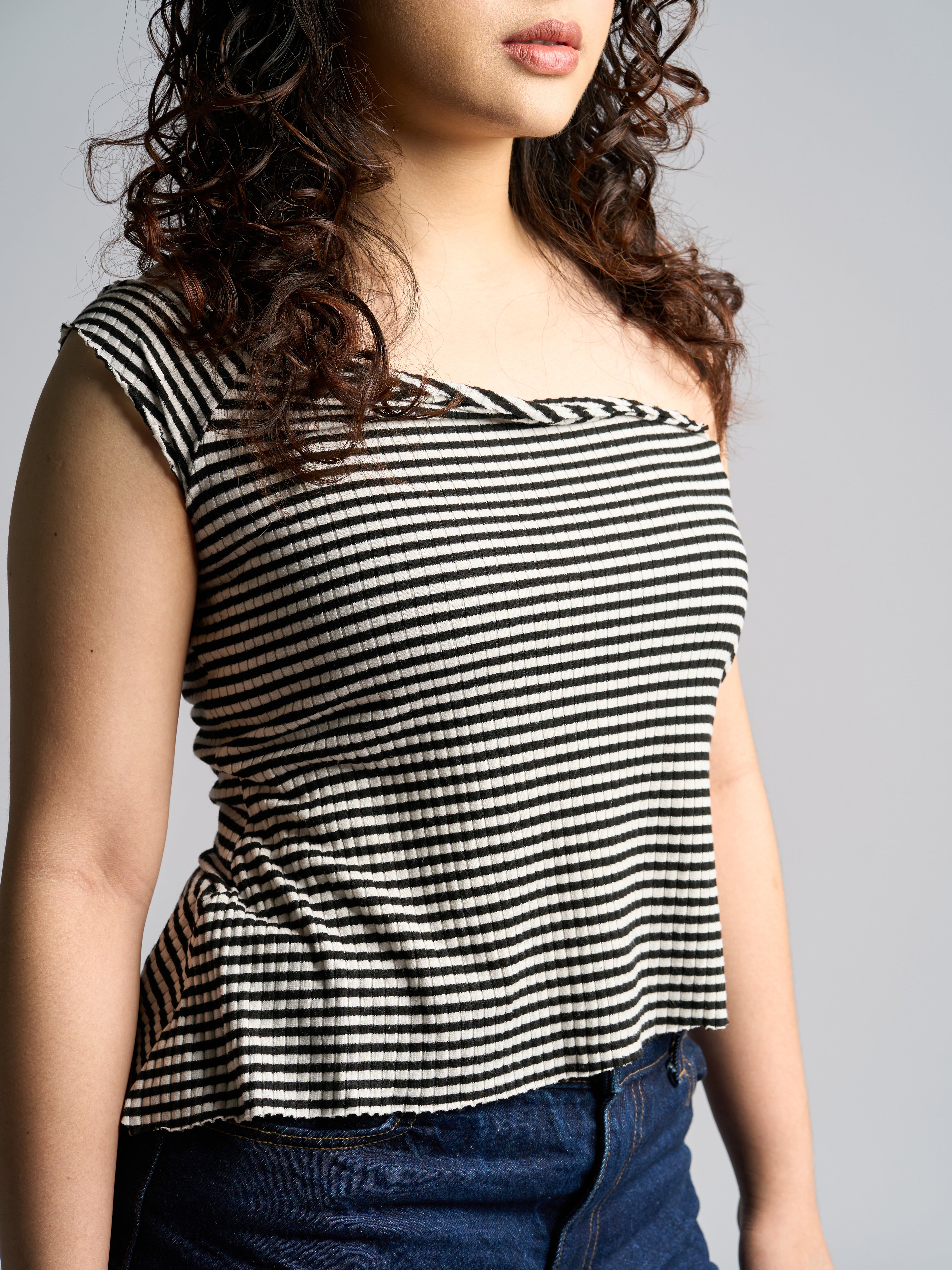 Striped One-Shoulder Top