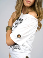 Japanese Art Print Snatched Grommet Top