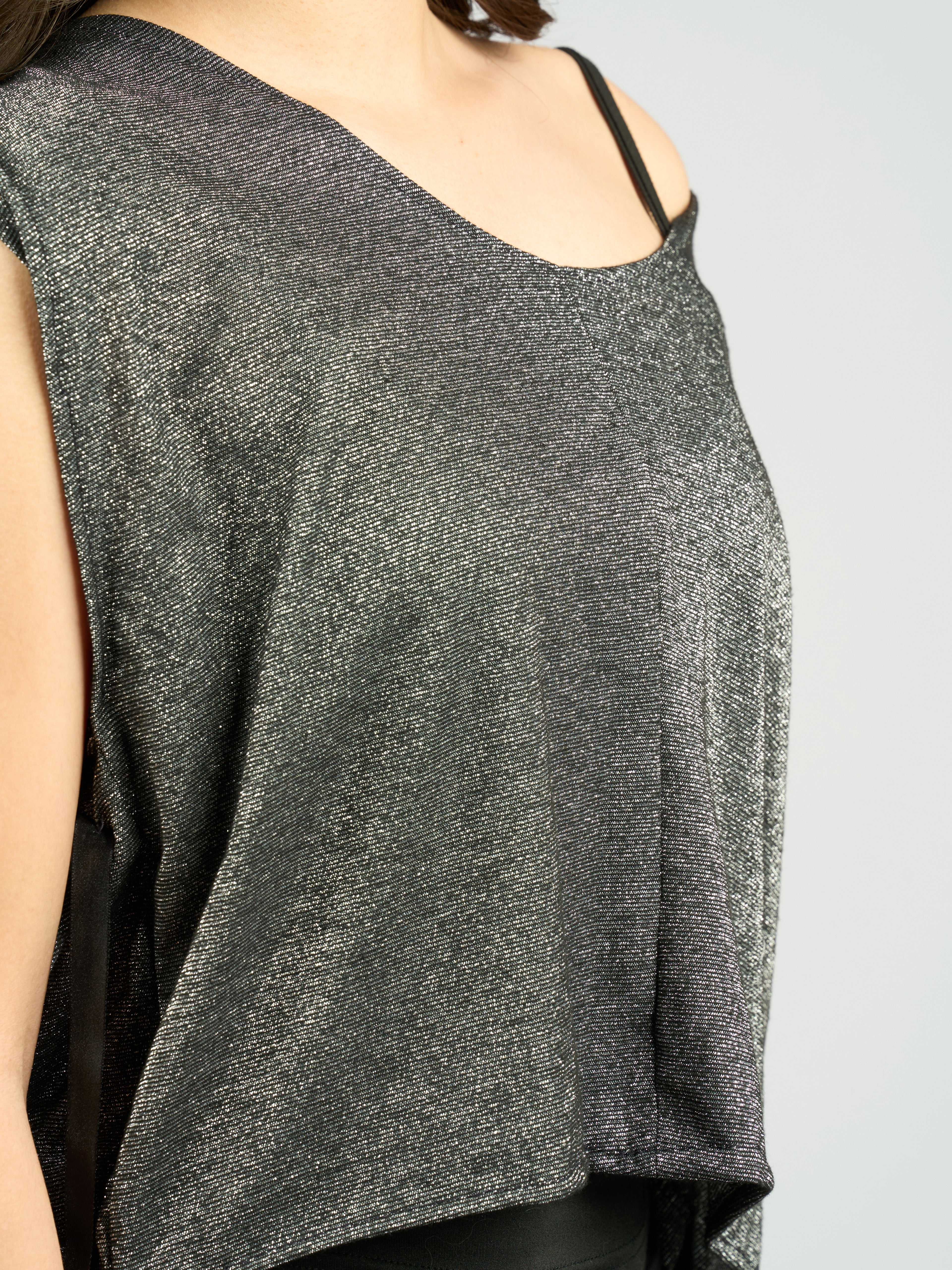 Metallic Knit Wide Neck Top